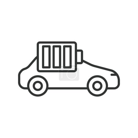 Ilustración de Icono de línea de batería cargada coche eléctrico. Vehículos híbridos. Eco amigable auto con batería eléctrica. Vista lateral. Un derrame cerebral. Ilustración vectorial - Imagen libre de derechos