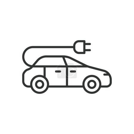 Illustration for Electrical car line icon. Hybrid Vehicles. Eco friendly auto with electric battery. Side view. Editable stroke. Vector illustration - Royalty Free Image