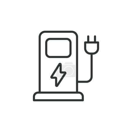 Illustration for EV charging station line icon. Electric vehicle charging station icon. Editable stroke. Vector illustration - Royalty Free Image