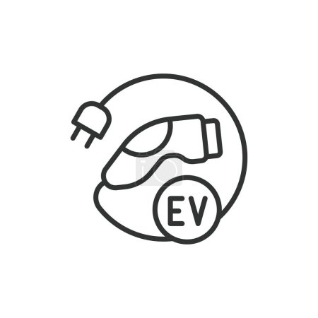 Ilustración de Conector EV. Icono de la línea del conector del cargador, señal de enchufe de carga del coche eléctrico. Un derrame cerebral. Ilustración vectorial - Imagen libre de derechos