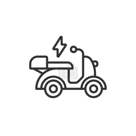 Illustration for Electric Scooter, motorcycle line icon. Hybrid Vehicles. Eco friendly Moped with electric battery. Editable stroke. Vector illustration - Royalty Free Image