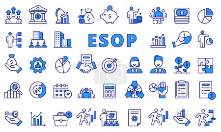 Illustration for ESOP icon set in line design. Employee, Ownership, Stock, Plan, icon, Business, Investment vector illustrations Editable stroke icons - Royalty Free Image