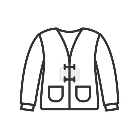 Illustration for Cardigan line design. Cardy, cardie, pocket, sleeve, fabric, jacket, garment, apparel cuff jumper icon vector illustration Cardigan editable stroke icon - Royalty Free Image
