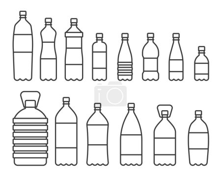 Ilustración de Diseño de línea de conjunto de iconos de botella. Botella, plástico, agua, icono, reciclaje, ilustraciones de vectores de botellas vacías. Botellas editables iconos del trazo. - Imagen libre de derechos