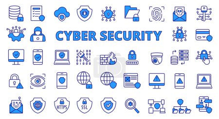 Illustration for Cyber security icon line design blue. Cyber, IT security, technology, cybersecurity, vector illustrations. Cyber security editable stroke icon. - Royalty Free Image