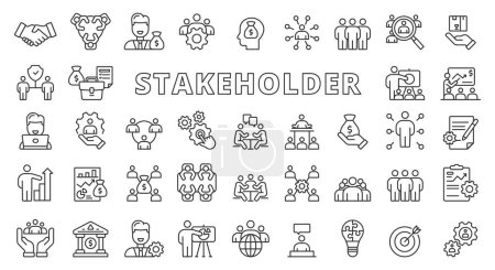 Illustration for Stakeholder icon line design. Business, partner, shareholder, investor, supporter vector illustrations. Stakeholder pictograms editable stroke icons - Royalty Free Image