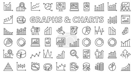 Illustration for Graphs and charts icon line design. Business graph, chart, data, diagram, statistic, pie chart, data visualization vector illustrations. Graphs and charts editable stroke icons - Royalty Free Image