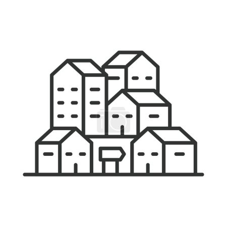Illustration for Houses icon line design. Village, building countryside, town, cottages, country, neighbor, neighborhood vector illustration Houses editable stroke icon - Royalty Free Image