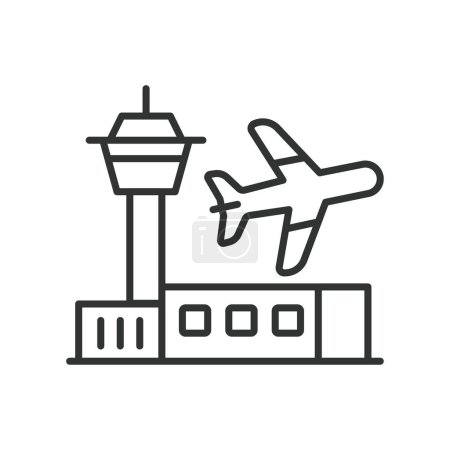 Ilustración de Diseño de línea de iconos del aeropuerto. Terminal, Pista, Avión, Avión, Aviación, Viajes, Partida Ilustración vector llegada Icono de carrera editable aeropuerto - Imagen libre de derechos