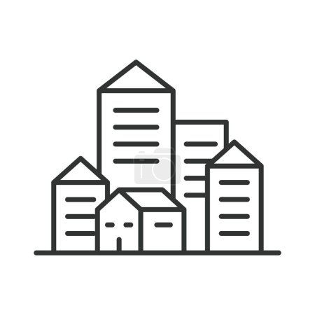 Illustration for Building icon line design. House, apartment, home, office space, town, city, office-building, landscape, office, real estate, cityscape architecture vector illustration Building editable stroke icon - Royalty Free Image