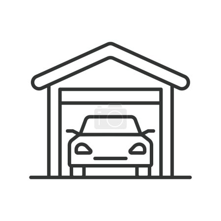 Illustration for Garage icon line design. Icon, vehicle, carport, storage, automobile, car vector illustration Garage editable stroke icon - Royalty Free Image