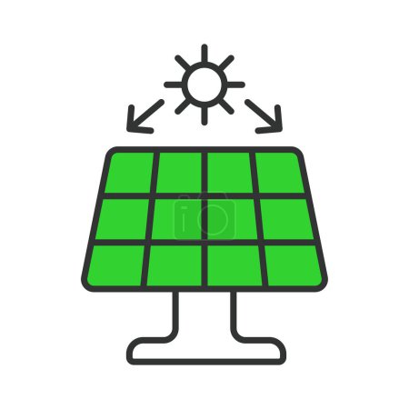 Ilustración de Panel solar con el icono del sol en verde diseño de línea. Panel, sol, energía, renovables, fotovoltaica, electricidad, energía solar aislada en el vector de fondo blanco. Panel solar icono de carrera editable - Imagen libre de derechos