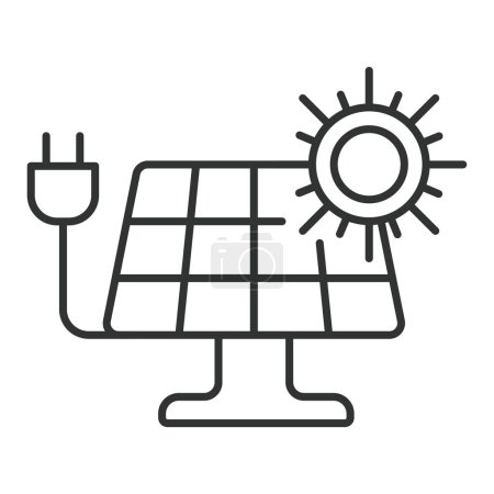 Ilustración de Panel solar con el sol y el icono de enchufe en el diseño de línea. Panel, sol, energía, renovables, fotovoltaica, electricidad, energía solar aislada en el vector de fondo blanco. Panel solar icono de carrera editable - Imagen libre de derechos