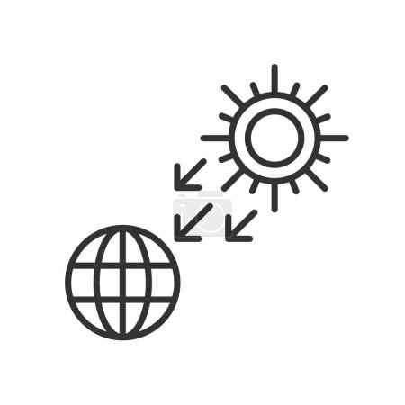 Téléchargez les illustrations : Partie soleil de l'icône de la terre en ligne design vert. Soleil, partie, terre, solaire, système, lumière, énergie, rayonnement, soleil isolé sur fond blanc vecteur. Partie soleil de la terre icône de course modifiable - en licence libre de droit