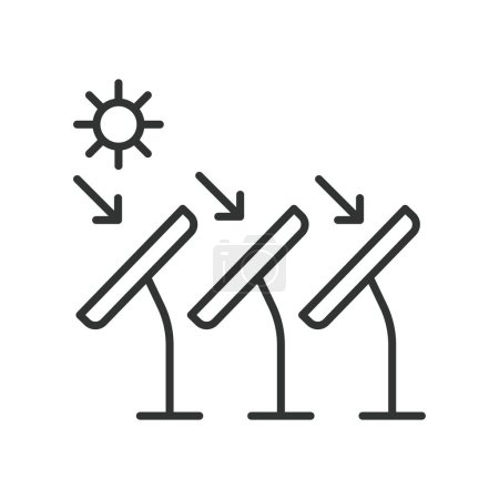 Ilustración de Icono de sol a panel solar en diseño de línea. Sol, solar, panel, energía, fotovoltaica, electricidad, renovable, luz solar aislada en el vector de fondo blanco. Icono de golpe editable del Sol al panel solar - Imagen libre de derechos
