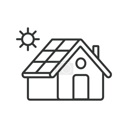 Illustration for Home Solar Electric System in line design. House, solar, system, panels, home, sunlight, sun, roof, business isolated on white background vector. Home Solar Electric System editable stroke icon - Royalty Free Image