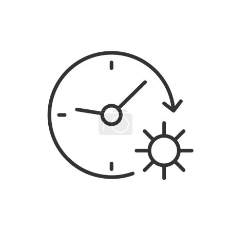Illustration for Sun times in line design. Sun, times, solar, sunshine, sunlight, daylight, time, sunlight isolated on white background vector. Sun times editable stroke icon - Royalty Free Image