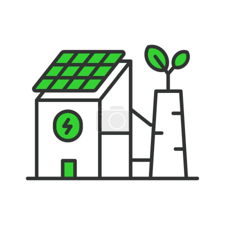 Téléchargez les photos : Eco plante avec une batterie solaire icônes en ligne design vert. Eco, plante, solaire, batterie, énergie, renouvelable isolé sur fond blanc vecteur. Eco plante avec une icône de course modifiable par batterie solaire - en image libre de droit