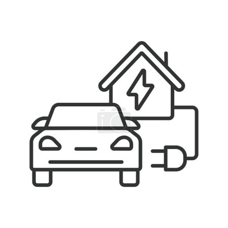 Electric Car Charging at Home icon line design. Car, home, charge, vehicle, ev, electric, charger, isolated on white background vector. Electric Car Charging at Home editable stroke icon