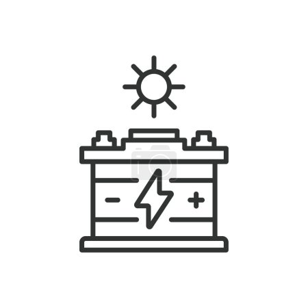 Ilustración de Energía Solar Acumulación icono línea de diseño. Energía, acumulación, sol, energía, sistema, renovable, panel, batería aislada en vector de fondo blanco. Energía solar Carrera editable de acumulación. - Imagen libre de derechos