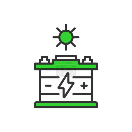 Illustration for Solar Energy Accumulation icon line design green. Energy, accumulation, sun, power, system, renewable, panel, battery isolated on white background vector. Solar Energy Accumulation editable stroke. - Royalty Free Image