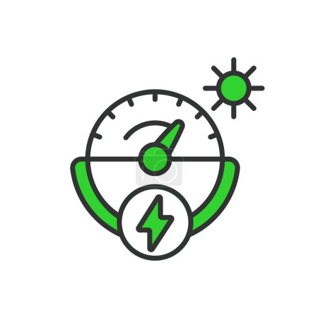 Illustration for Solar Power Indicator icon in line design green. Power, indicator, sun, energy, panel, icon, system, renewable, display isolated on white background vector. Solar Power Indicator editable stroke icon - Royalty Free Image