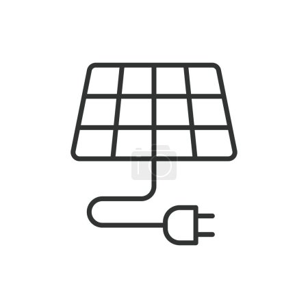 Panel solar icono de conexión en el diseño de línea. Solar, panel, conexión, conexión, cable, energía, electricidad aislada en el vector de fondo blanco. Panel solar que conecta el icono de carrera editable