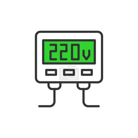 Ilustración de Inversor 12 - 220 V icono en diseño de línea, verde. Inversor, 12V, 220V, alimentación, CC, CA, voltaje, convertidor aislado en el vector de fondo blanco. Inversor 12 - 220 V icono de carrera editable - Imagen libre de derechos