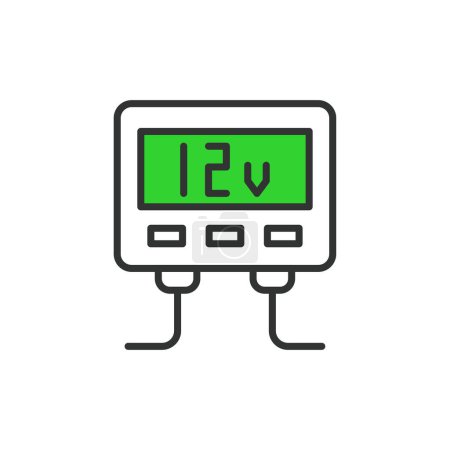 Illustration for Inverter 12 - 220 V icon in line design, green. Inverter, 12V, 220V, Power, DC, AC, Voltage, Converter isolated on white background vector. Inverter 12 - 220 V editable stroke icon - Royalty Free Image