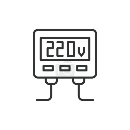 Ilustración de Inversor 12 - 220 V icono en el diseño de línea. Inversor, 12V, 220V, alimentación, CC, CA, voltaje, convertidor aislado en el vector de fondo blanco. Inversor 12 - 220 V icono de carrera editable - Imagen libre de derechos