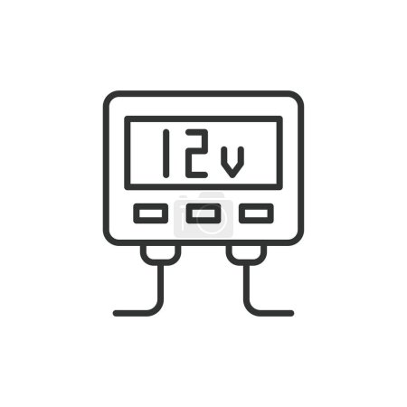 Ilustración de Inversor 12 - 220 V icono en el diseño de línea. Inversor, 12V, 220V, alimentación, CC, CA, voltaje, convertidor aislado en el vector de fondo blanco. Inversor 12 - 220 V icono de carrera editable - Imagen libre de derechos