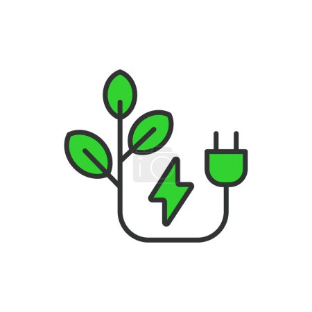 Illustration for Green energy leaves icon in line design, green. Green, energy, leaves, solar, renewable, power, environment isolated on white background vector. Green energy leaves editable stroke icon - Royalty Free Image