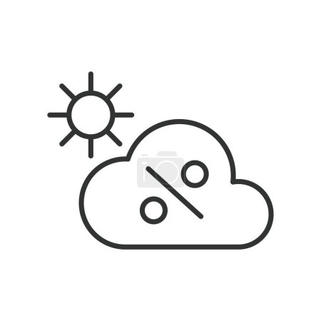 Illustration for Cloud percentage solar panels icon in line design. Cloud, percentage, solar, panels, weather, efficiency isolated on white background vector. Cloud percentage solar panels editable stroke icon - Royalty Free Image