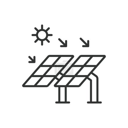 Solar panel with the sun icon in line design. Panel, sun, power, renewable, photovoltaic, electricity, solar power isolated on white background vector. Solar panel editable stroke icon
