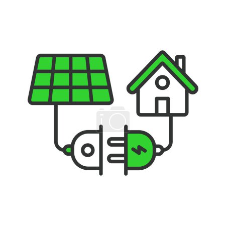 Système solaire se connectant à l'icône de la maison dans la conception de ligne, vert. Système, connexion, maison, connexion, isolé sur fond blanc vecteur. Système solaire connecté à l'icône de course modifiable de la maison
