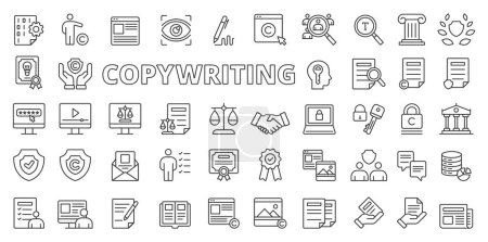 Illustration for Copywriting icons in line design. Copywriting, business, content, copy, copywriter, advertising, website isolated on white background vector. Copywriting editable stroke icons - Royalty Free Image