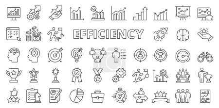 Effizienzsymbole im Liniendesign. Effizienz, Produktivität, Optimierung, Leistung, Effektivität, Geschäft isoliert auf weißem Hintergrund Vektor. Effizienz editierbare Schlaganfall-Symbole