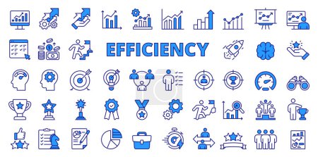 Illustration for Efficiency icons in line design, blue. Efficiency, productivity, optimization, performance, effectiveness, business isolated on white background vector. Efficiency editable stroke icons - Royalty Free Image