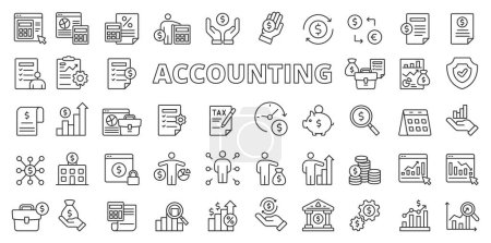 Accounting icons in line design, blue. Accounting, analytics, finance, business, money, financial, audit, tax, budget, capital isolated on white background vector Accounting editable stroke icons