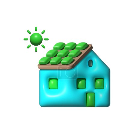 Illustration for Solar energy, solar battery, eco energy 3d vector icons. house, solar, panel, 3D, icon, home, energy, green, electricity, roof, solar system, installation, system, sunlight, vector icon 3D icons - Royalty Free Image