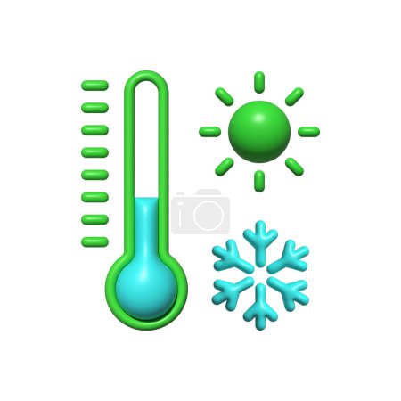 Illustration for Thermometer 3d vector icon. Temperature, 3d, icon, weather, measure, degree, cold, hot, winter, summer, Celsius, Fahrenheit, hot, cold on white background vector. Thermometer vector 3D icon - Royalty Free Image