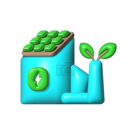 Téléchargez les illustrations : Eco factory with solar panel 3d vector icon. Eco, factory, solar, panel, 3d, icon, green, technology, industry, zero emissions, on white background vector. Eco factory with solar panel vector 3D icon - en licence libre de droit