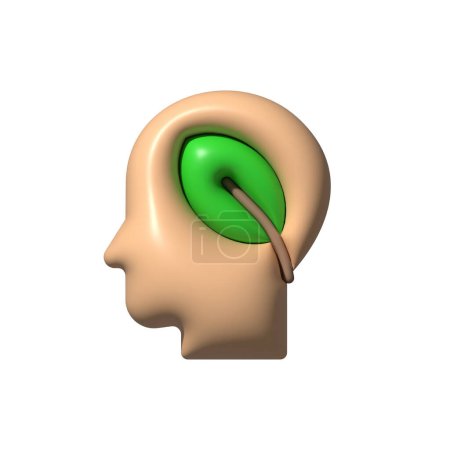 Ilustración de Cabeza con hoja 3d vector icono. Cabeza, hoja, icono, 3d, verde, mente, idea, cerebro, silueta, pensar, salud mental, humano, inteligencia, eco, en el vector de fondo blanco. Cabeza con hoja vector 3D icono - Imagen libre de derechos