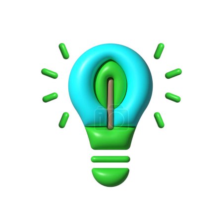 Öko-Glühbirne 3D-Vektor-Symbol. Öko, Glühbirne, 3D, Symbol, energieeffizient, LED, Ideen, Beleuchtung, Licht, Glühbirne, Glühbirne, Geschäft, Energiesparen, Technologie. Öko-Glühbirnenvektor 3D-Symbol
