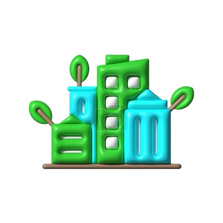 Illustration for Green city 3d vector icon. Green, city, 3d, icon, urban, eco city, infrastructure, design, architecture, smart, development, community, eco-urban on white background vector. Green city vector 3D icon - Royalty Free Image