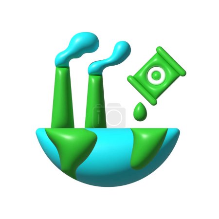 World pollution, 3D icon. World, pollution, 3d, icon, environment, emissions, industrial, global, contamination, air, water, soil on white background vector. World pollution 3D icon.