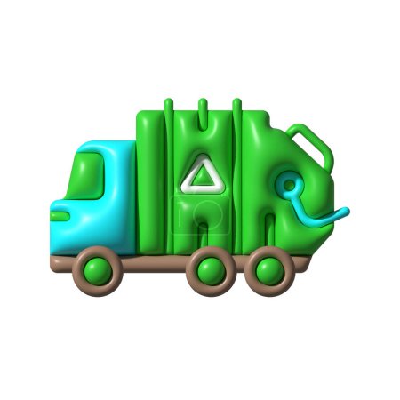 Illustration for Garbage truck vector 3D icon. Garbage, truck, 3d, icon, waste, eco, recycling, vehicle, green, ecology, environment, disposal, rubbish on white background vector. Garbage truck water 3D icon. - Royalty Free Image