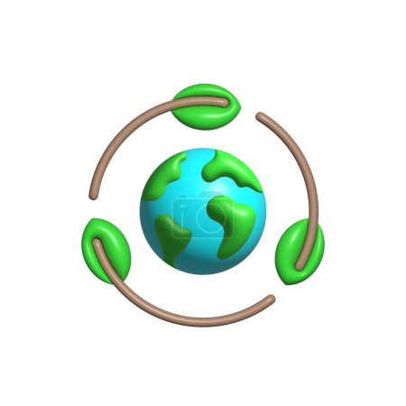 Illustration for Save planet vector 3D icon. Leaves, Save, planet, 3d, icon, Conservation, Preservation, Environment, Earth, Sustainability, Green, Protection on white background vector. Ecosystem: Save planet 3D icon. - Royalty Free Image
