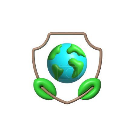 Speichern Planeten Vektor 3D-Symbol. Shield, Save, planet, 3d, icon, Conservation, Preservation, Environment, Earth, Sustainability, Green, Protection on white background vector. Ökosystem: Rettet das 3D-Symbol des Planeten