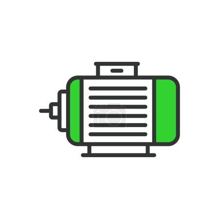 Electric motor, in line design, green. Electric motor, Motor, Engine, Power, Electrical, Machine, Technology on white background vector. Electric motor editable stroke icon